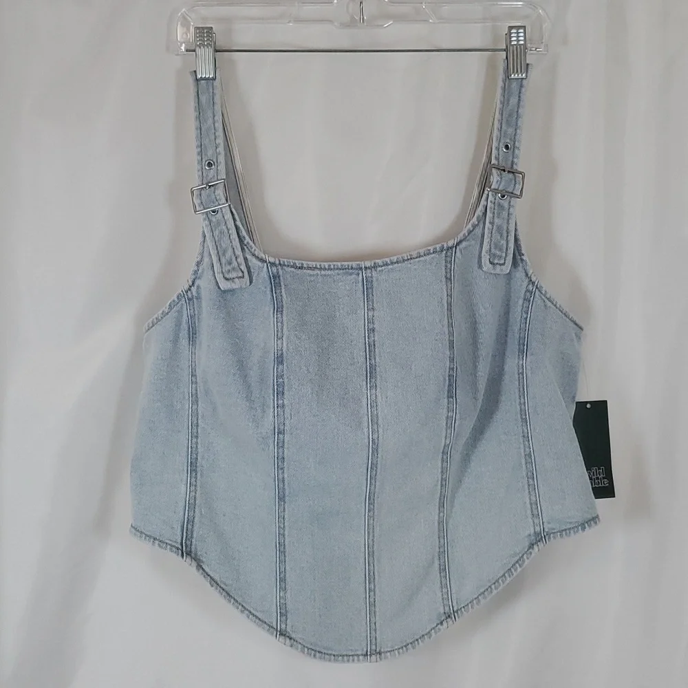 Wild Fable Women's Cropped Denim Corset Tank Top ~ Blue - Picture 5 of 16